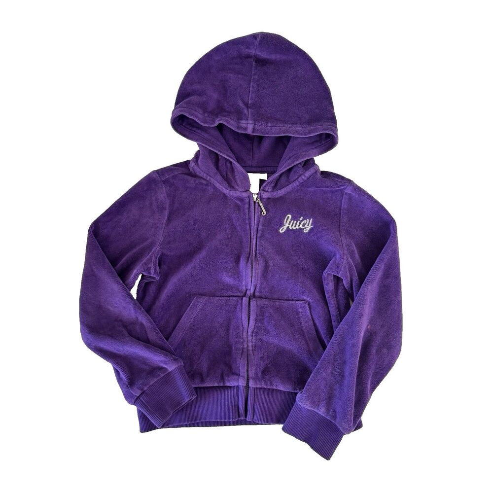 Juicy Couture Hoodie Size 5 Girls Velour Full Zip Studded Logo Back Purple